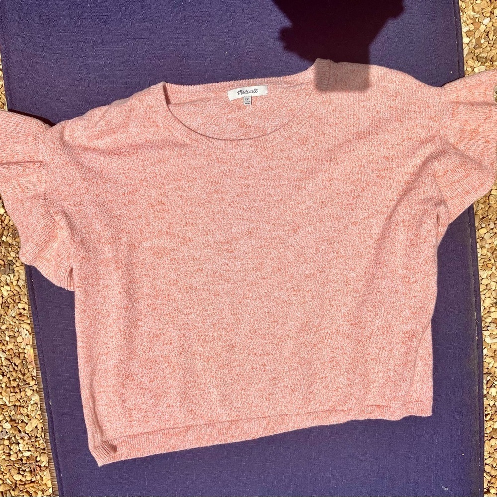 Madewell Peach Coral Heather Ruffle Short Sleeve Top Tee womens XXS cottage core - Picture 2 of 6